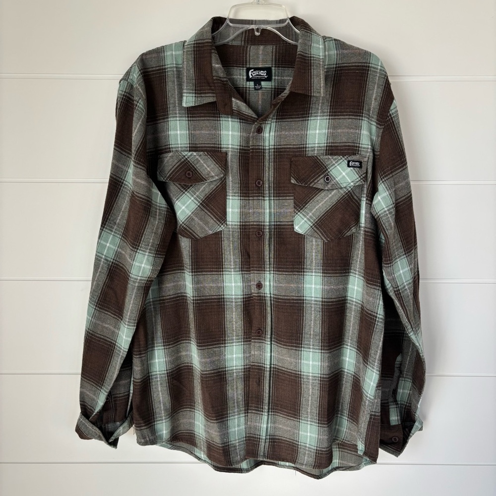 Farias Surf Shop Men's Flannel Button Down Long Sleeve Shirt Plaid Large